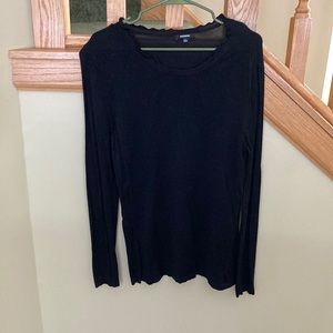 Black Premise lightweight sweater with ruffle trim at neck L